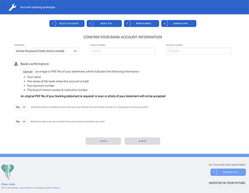 Account opening screen after redesign